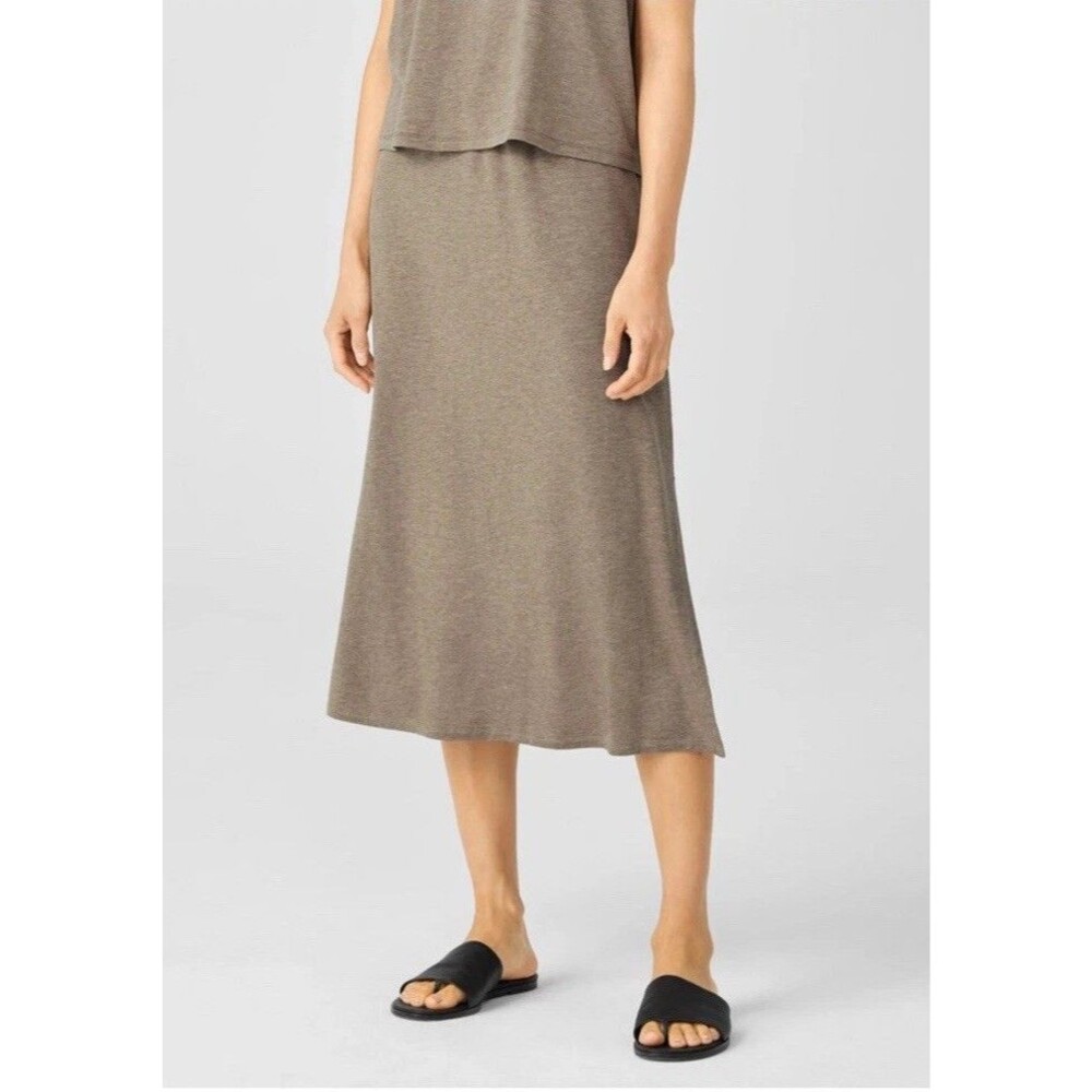 EILEEN FISHER Fine Jersey Straight Skirt, Taupe Size M Pull On Minimalist